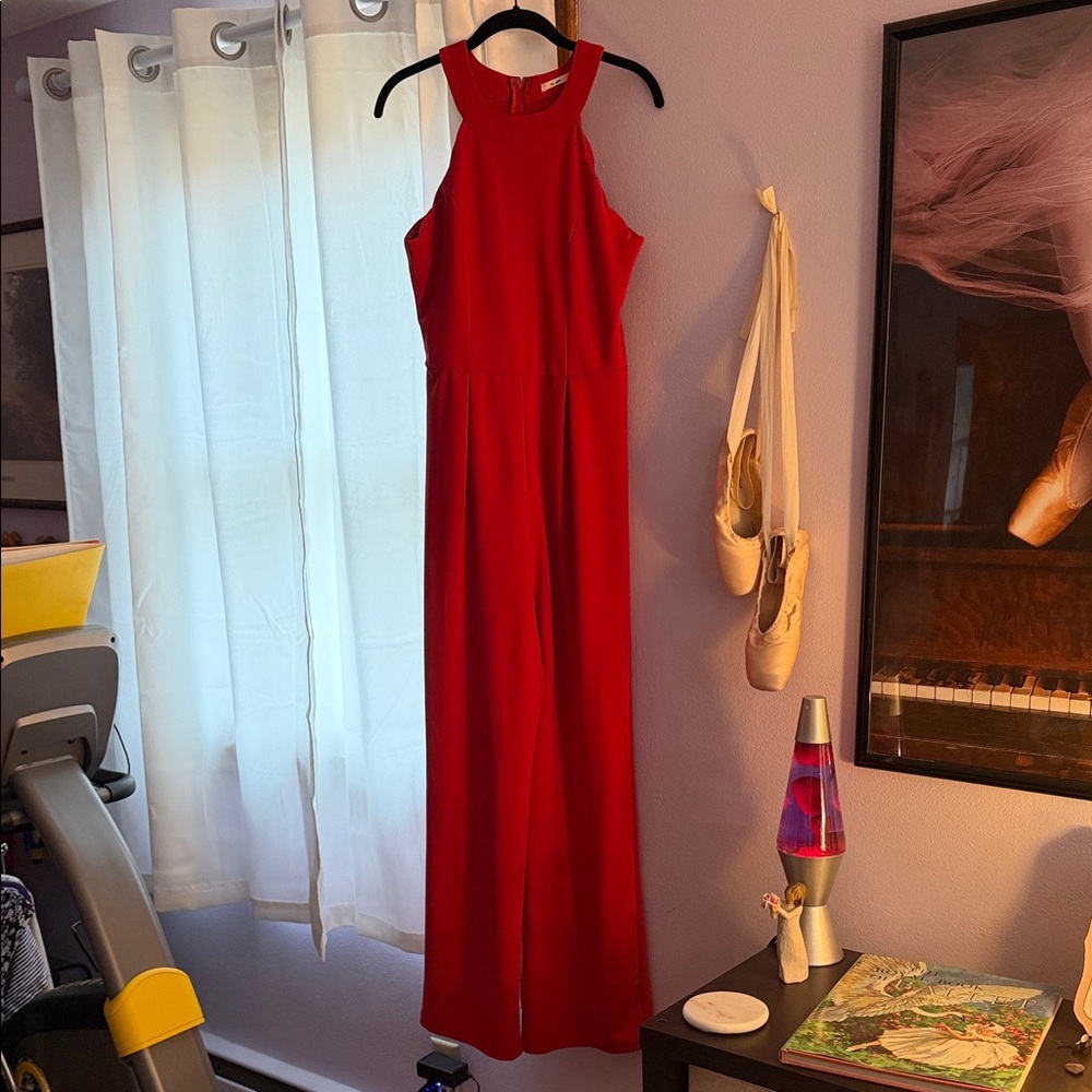 Miami Vibrant Red Scalloped Sleeveless Jumpsuit